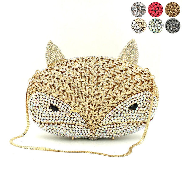 Animal bird design clutch women evening party bag diamonds fox shape