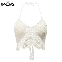 Load image into Gallery viewer, Boho White Lace Tassel Knitted Camis Women Summer Sexy Backless