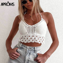 Load image into Gallery viewer, Boho White Lace Tassel Knitted Camis Women Summer Sexy Backless