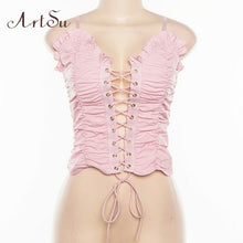 Load image into Gallery viewer, Crop Tops Women Lace Up Sexy Summer Spaghetti Strap