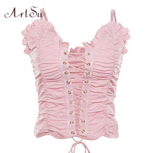 Load image into Gallery viewer, Crop Tops Women Lace Up Sexy Summer Spaghetti Strap