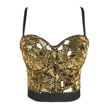 Load image into Gallery viewer, Sexy Women Silver Gold Sequin Rhinestone Top Lady Rave Outfit