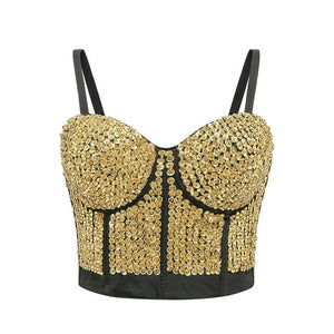 Sexy Women Silver Gold Sequin Rhinestone Top Lady Rave Outfit