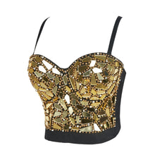 Load image into Gallery viewer, Sexy Women Silver Gold Sequin Rhinestone Top Lady Rave Outfit