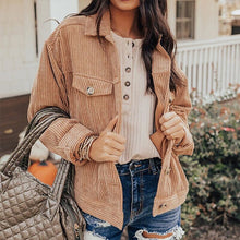 Load image into Gallery viewer, Autumn Corduroy Ribbed Long Sleeve Coat Casual Solid Turn down