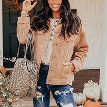 Load image into Gallery viewer, Autumn Corduroy Ribbed Long Sleeve Coat Casual Solid Turn down