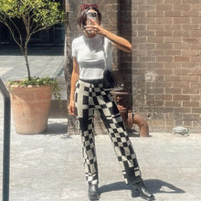 Load image into Gallery viewer, Autumn Knit Plaid Pants Black and White Streetwear Vintage Fashion