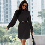 Knitted Turtleneck Loose Sweater Dress Ladies Long