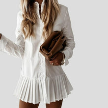 Load image into Gallery viewer, Autumn Long Sleeve White Pleated Shirt Dress Women Casual Turn - Sophornlilly