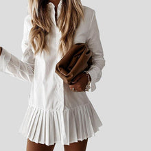 Load image into Gallery viewer, Autumn Long Sleeve White Pleated Shirt Dress Women Casual Turn - Sophornlilly