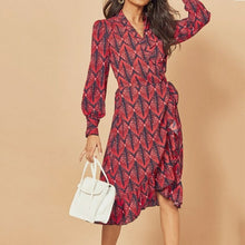 Load image into Gallery viewer, Autumn Spring red long sleeve v neck high waist vintage - Sophornlilly