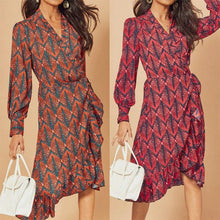 Load image into Gallery viewer, Autumn Spring red long sleeve v neck high waist vintage - Sophornlilly