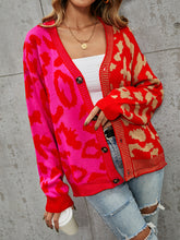 Load image into Gallery viewer, New Pink Leopard Cardigan Knitted Sweater V