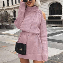 Load image into Gallery viewer, Autumn Winter New Women Casual Dresses High Collar Off The Shoulder