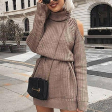 Load image into Gallery viewer, Autumn Winter New Women Casual Dresses High Collar Off The Shoulder