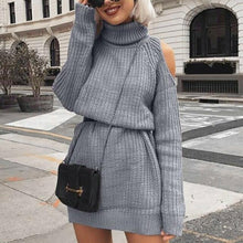 Load image into Gallery viewer, Autumn Winter New Women Casual Dresses High Collar Off The Shoulder