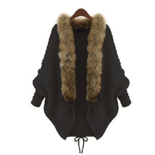 Knitted Cardigan Cloak Shawl Bat Sleeve Fur