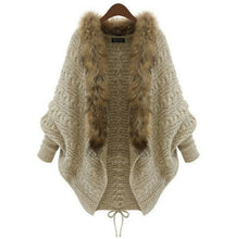 Load image into Gallery viewer, Knitted Cardigan Cloak Shawl Bat Sleeve Fur