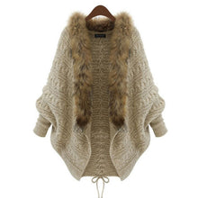 Load image into Gallery viewer, Knitted Cardigan Cloak Shawl Bat Sleeve Fur