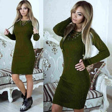 Load image into Gallery viewer, Autumn Winter Sweater Dress Women V Neck Long Sleeve Knit Bodycon