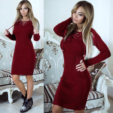 Load image into Gallery viewer, Autumn Winter Sweater Dress Women V Neck Long Sleeve Knit Bodycon