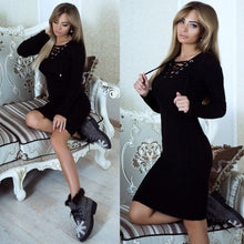 Load image into Gallery viewer, Autumn Winter Sweater Dress Women V Neck Long Sleeve Knit Bodycon