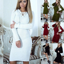 Load image into Gallery viewer, Autumn Winter Sweater Dress Women V Neck Long Sleeve Knit Bodycon