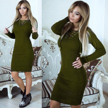 Load image into Gallery viewer, Autumn Winter Sweater Dress Women V Neck Long Sleeve Knit Bodycon