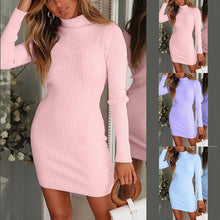 Load image into Gallery viewer, Autumn Winter Warm Long Sleeve Women Knitted Sweater Dress Pink