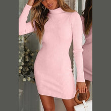 Load image into Gallery viewer, Autumn Winter Warm Long Sleeve Women Knitted Sweater Dress Pink