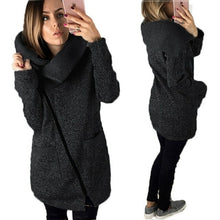 Load image into Gallery viewer, Autumn Winter Women Jacket Solid Color Long Sleeve Coat Diagonal