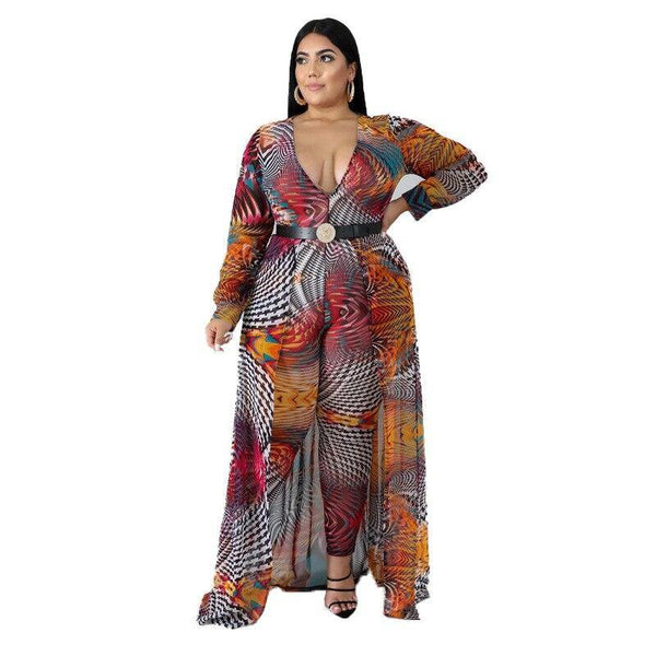 Women Plus Size Jumpsuits With Vintage Printing Fashion - Sophornlilly