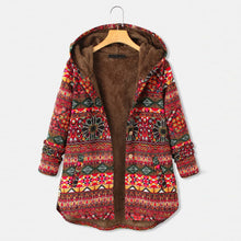 Load image into Gallery viewer, Autumn Winter Women Vintage Flowers Print Fleece Hooded