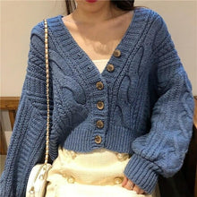 Load image into Gallery viewer, Women's Cardigan Korean Style The Retro Solid Color V - Sophornlilly