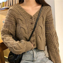 Load image into Gallery viewer, Women's Cardigan Korean Style The Retro Solid Color V - Sophornlilly