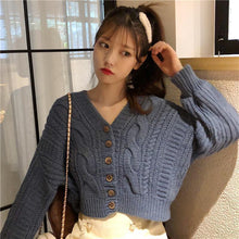 Load image into Gallery viewer, Women's Cardigan Korean Style The Retro Solid Color V - Sophornlilly