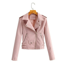 Load image into Gallery viewer, Autumn Women Chic Vogue Purple Side Belt Leather Jacket Rivet