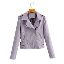 Load image into Gallery viewer, Autumn Women Chic Vogue Purple Side Belt Leather Jacket Rivet