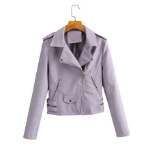 Load image into Gallery viewer, Autumn Women Chic Vogue Purple Side Belt Leather Jacket Rivet