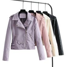 Load image into Gallery viewer, Autumn Women Chic Vogue Purple Side Belt Leather Jacket Rivet