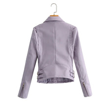 Load image into Gallery viewer, Autumn Women Chic Vogue Purple Side Belt Leather Jacket Rivet