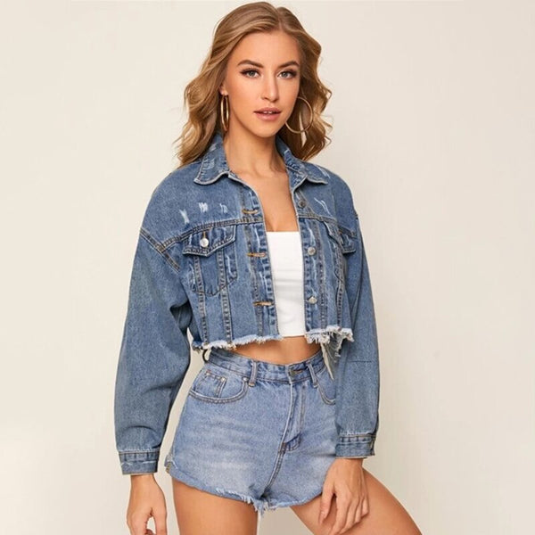 Denim Jacket Single Breasted Short