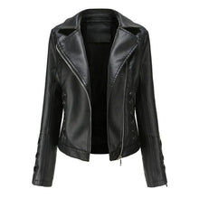 Load image into Gallery viewer, Autumn Women's Leather Jacket Slim Turn down Collar Short PU Leather