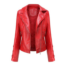 Load image into Gallery viewer, Autumn Women's Leather Jacket Slim Turn down Collar Short PU Leather