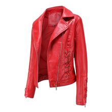 Load image into Gallery viewer, Autumn Women's Leather Jacket Slim Turn down Collar Short PU Leather