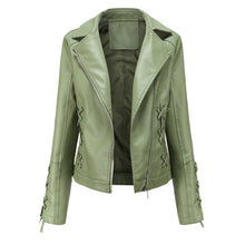 Load image into Gallery viewer, Autumn Women's Leather Jacket Slim Turn down Collar Short PU Leather