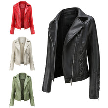 Load image into Gallery viewer, Autumn Women's Leather Jacket Slim Turn down Collar Short PU Leather