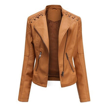 Load image into Gallery viewer, Autumn Women's Personality Faux Leather Jacket Long Sleeve Lapel Zip