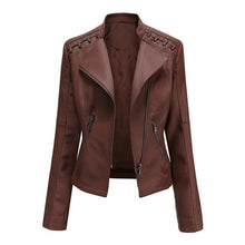 Load image into Gallery viewer, Autumn Women's Personality Faux Leather Jacket Long Sleeve Lapel Zip