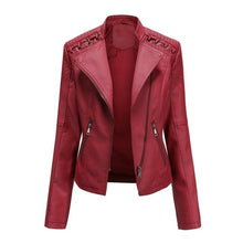 Load image into Gallery viewer, Autumn Women's Personality Faux Leather Jacket Long Sleeve Lapel Zip